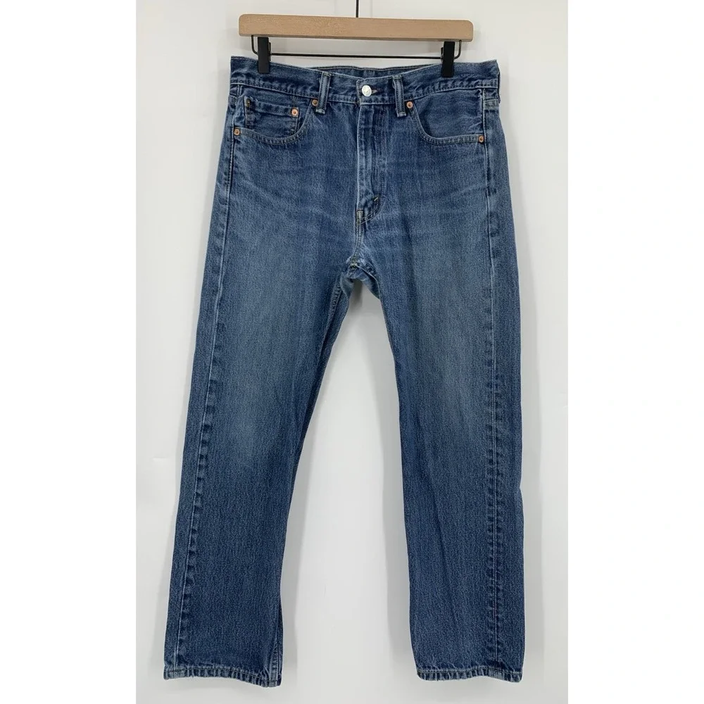 Levis 505 Jeans Mens 33x30 Blue Distressed‎ Straight Leg Medium Wash Denim Pants